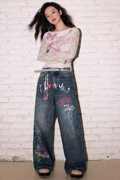Childish Graffiti Wide-Leg Jeans