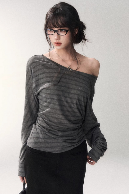 Striped Tencel Off-Shoulder Top