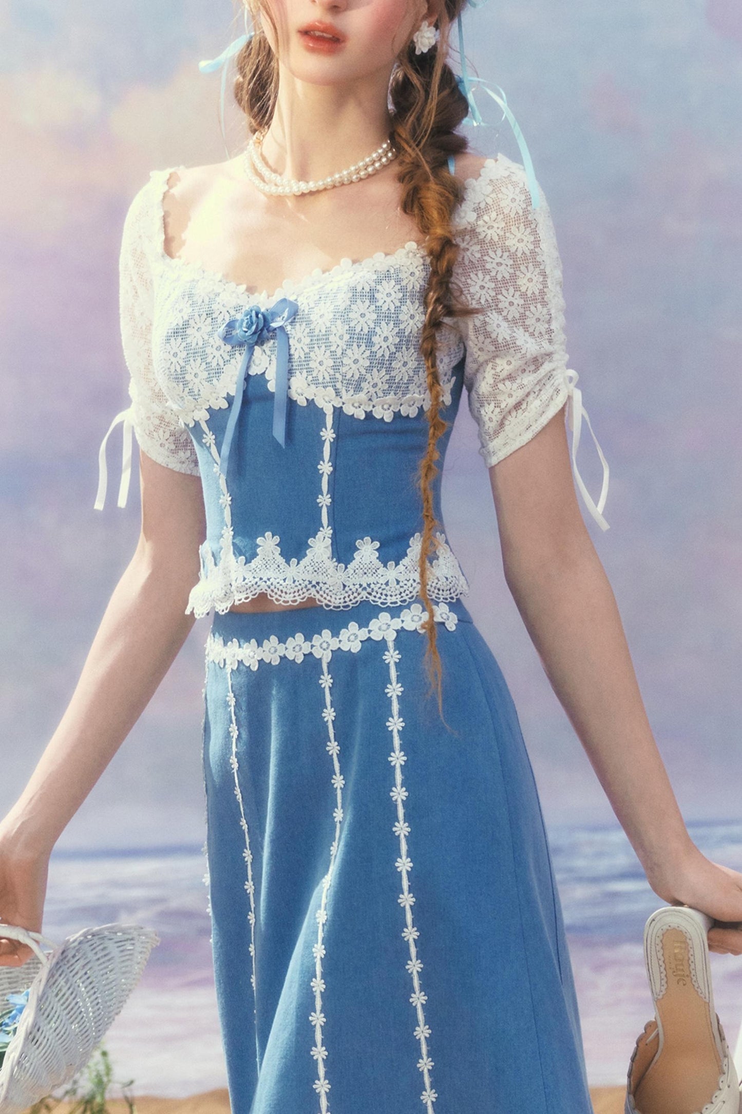 Patchwork Denim Skirt Set-Up