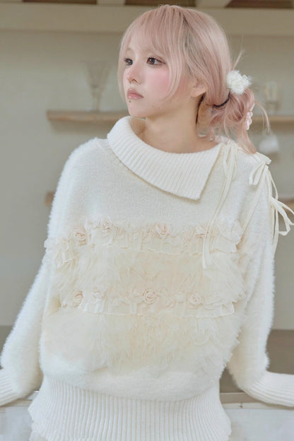 Beige Pleated Mink Velvet Sweater