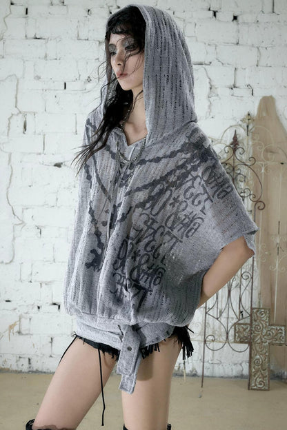 Punk Ripped Knit Hooded Blouse