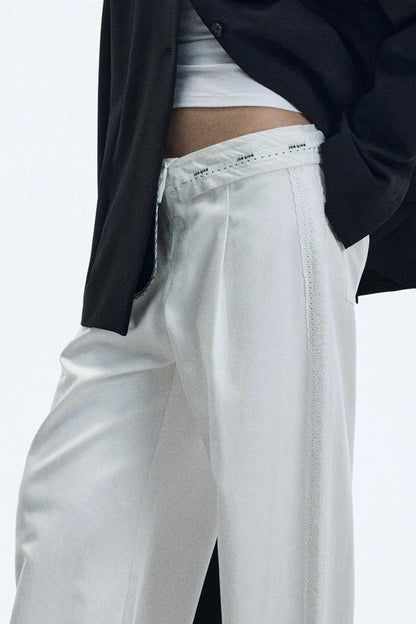 Autumn White Wide-Leg Pants