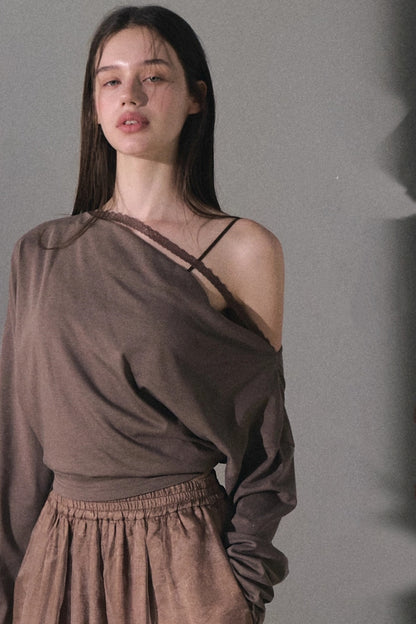 Slanted Shoulder T-shirt Top
