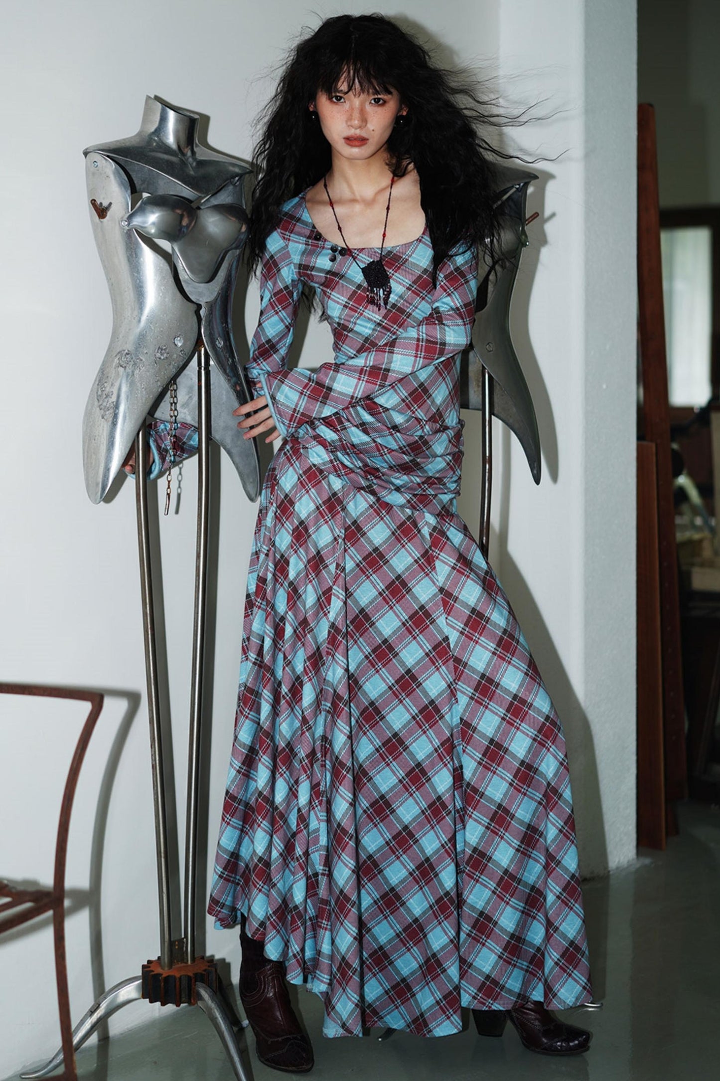 Vintage Check Slim Dress