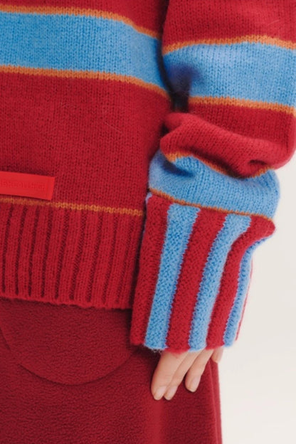 Color-Blocked Wool Striped Sweater