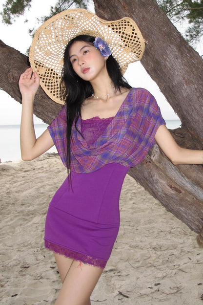 Purple Plaid Lace Swing Dress