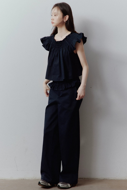 Plush Blue Layered Cotton Trousers