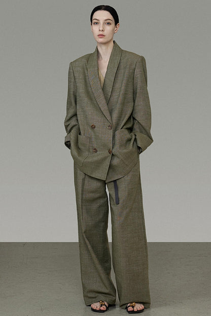 Draped Straight-Leg Suit Pants