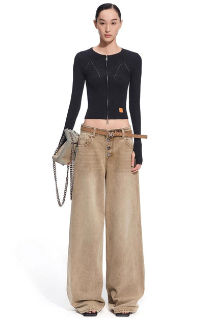 Wool Cropped Crew Neck Cardigan