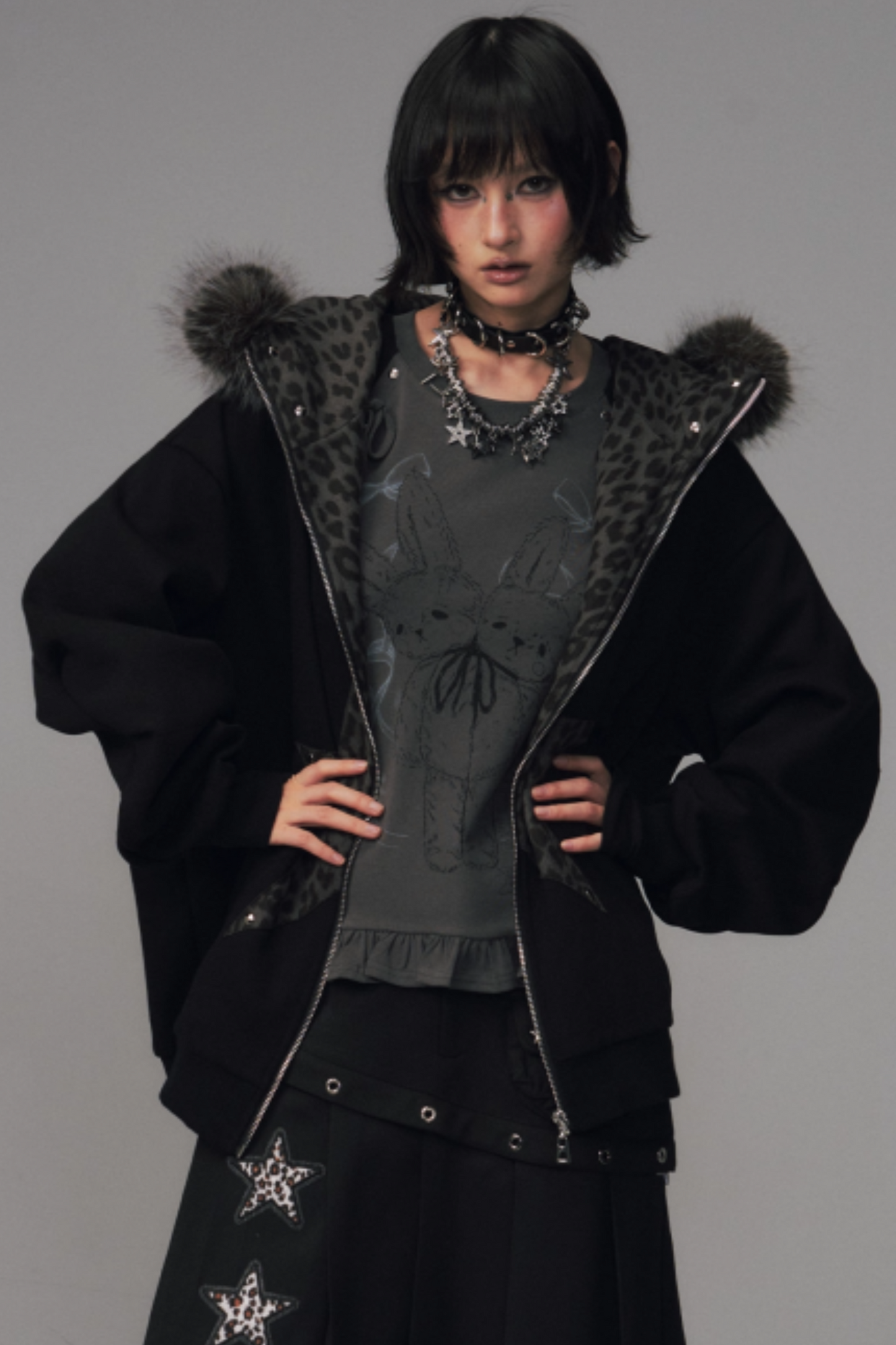 Cat-Ear Leopard Hooded Jacket