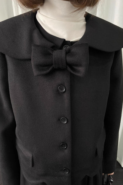 Black Woolen Bow Coat