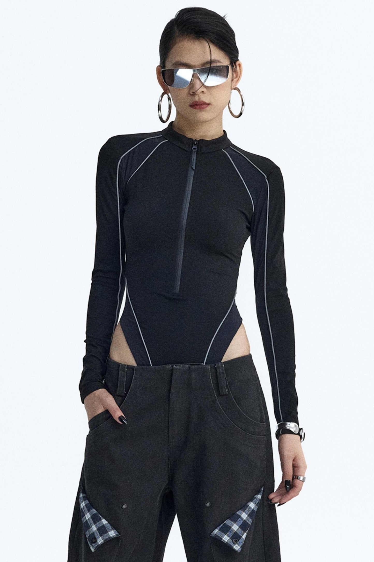 Reflective Stripe Biker Jumpsuit Top