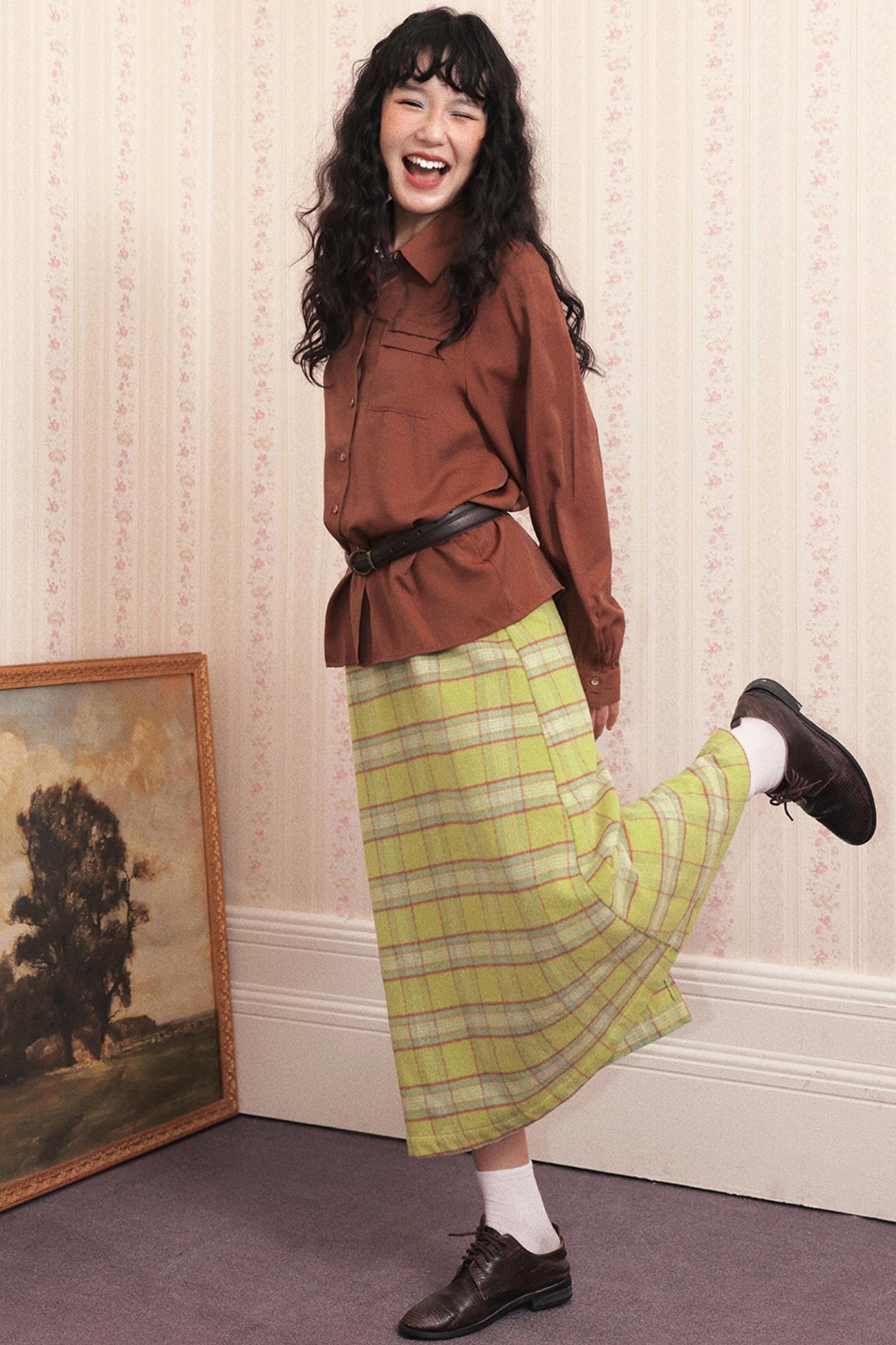 Vintage Pleated Brown Shirt