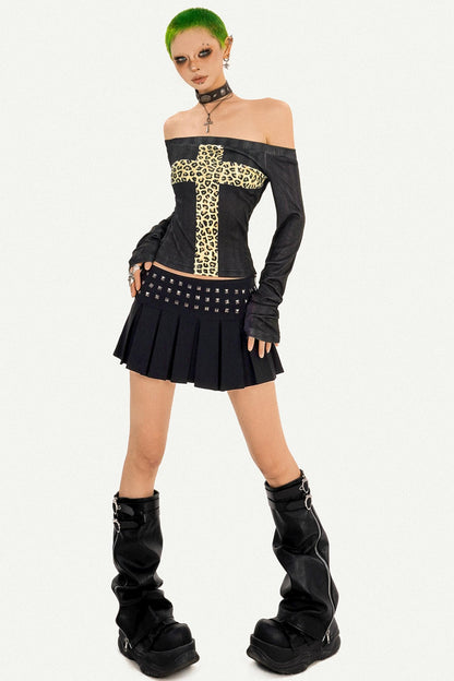 Punk Style Black Pleated Skirt