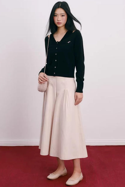 Vintage Pleated Wide-Leg Skirt Pants