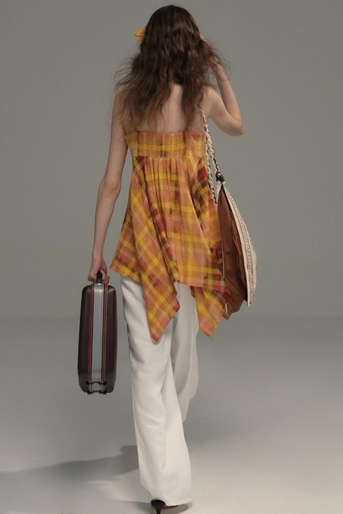 Tie-Dye Check Camisole Top