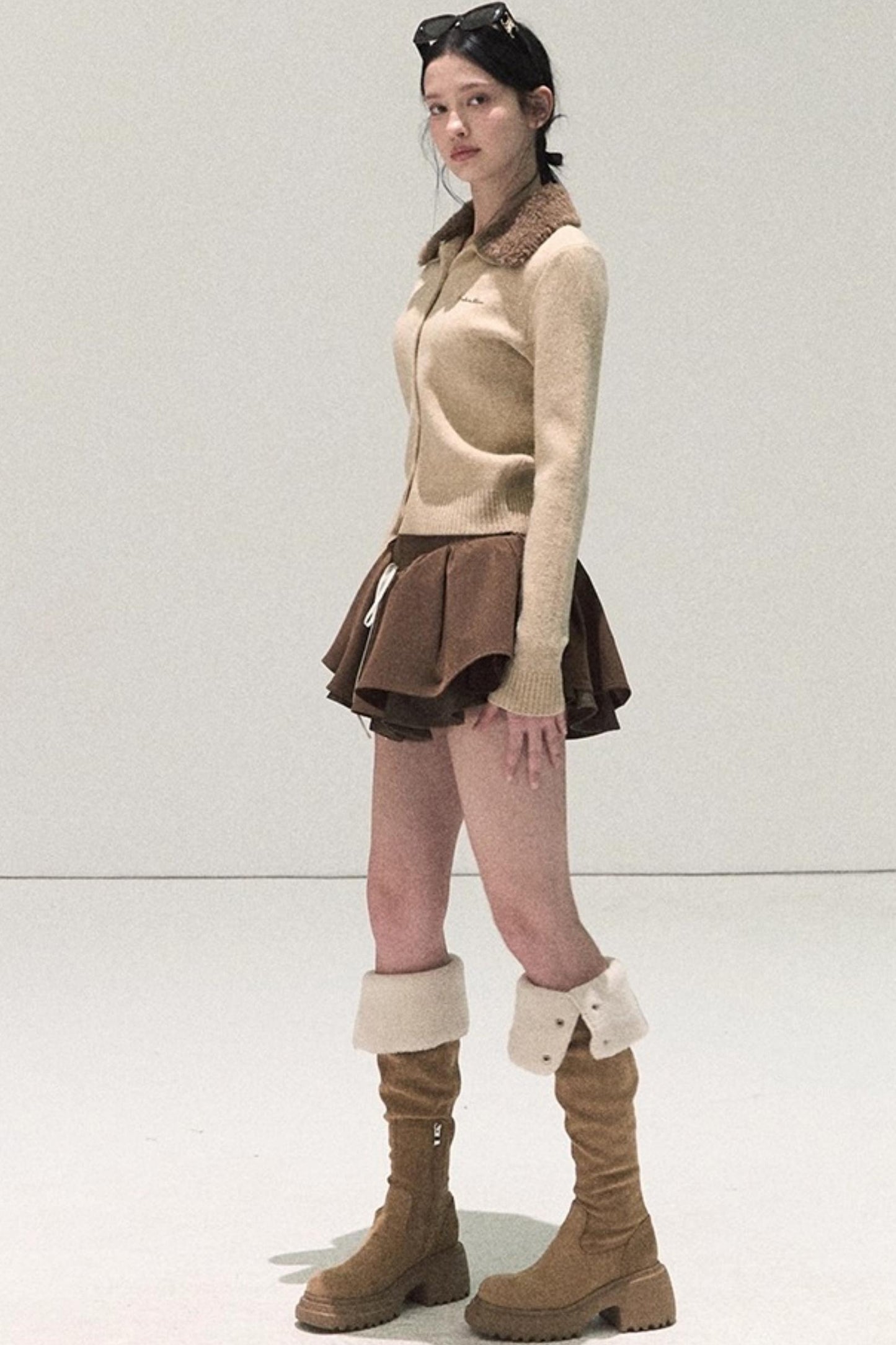 Plaid Color-Blocked Puffy Skirt