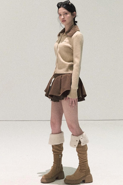 Plaid Color-Blocked Puffy Skirt