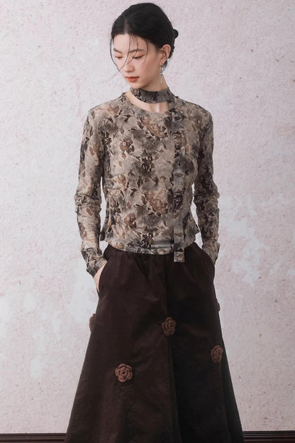 Smoke Brown Floral T-Shirt