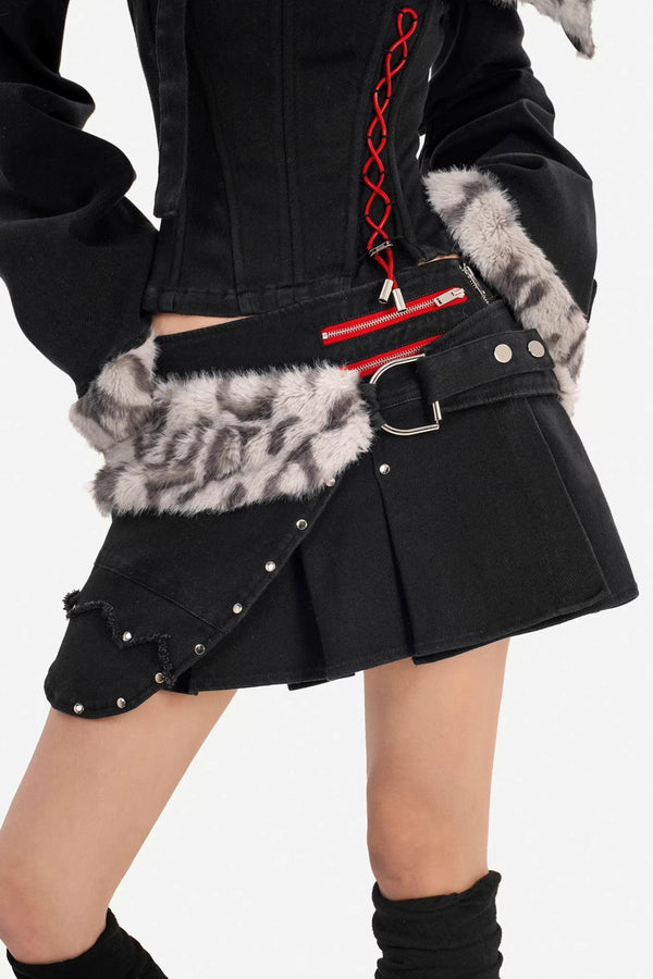 Leopard Print Denim Skirt