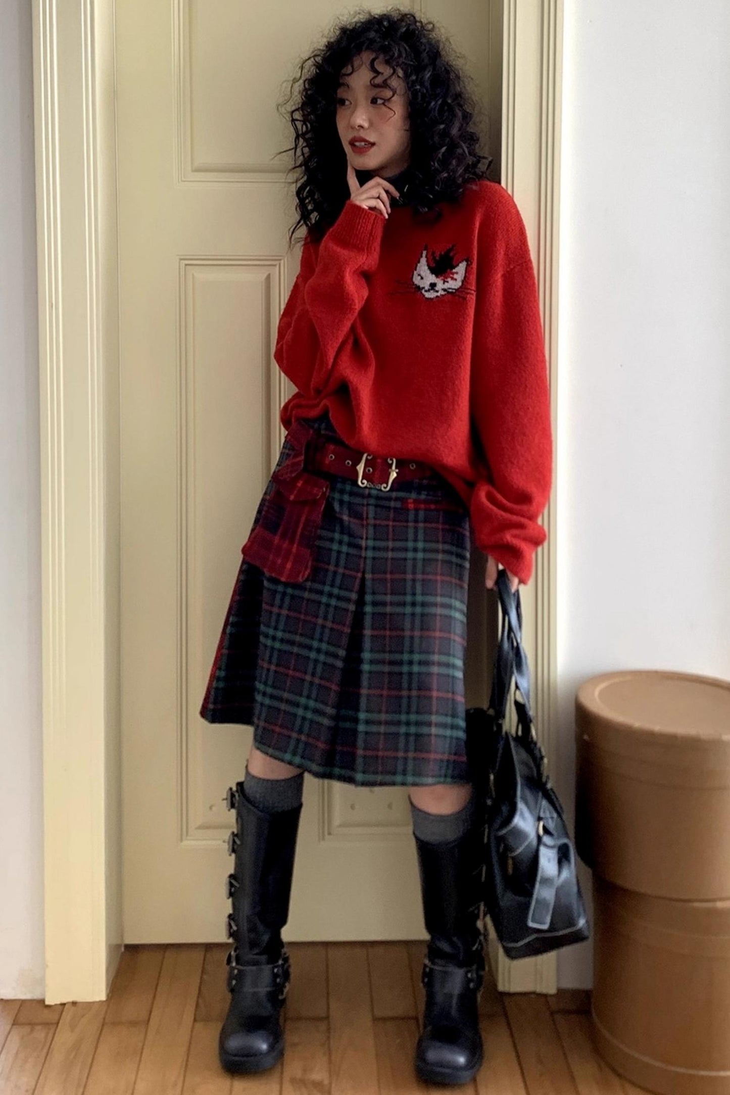 Retro Casual Pleated Plaid Skirt