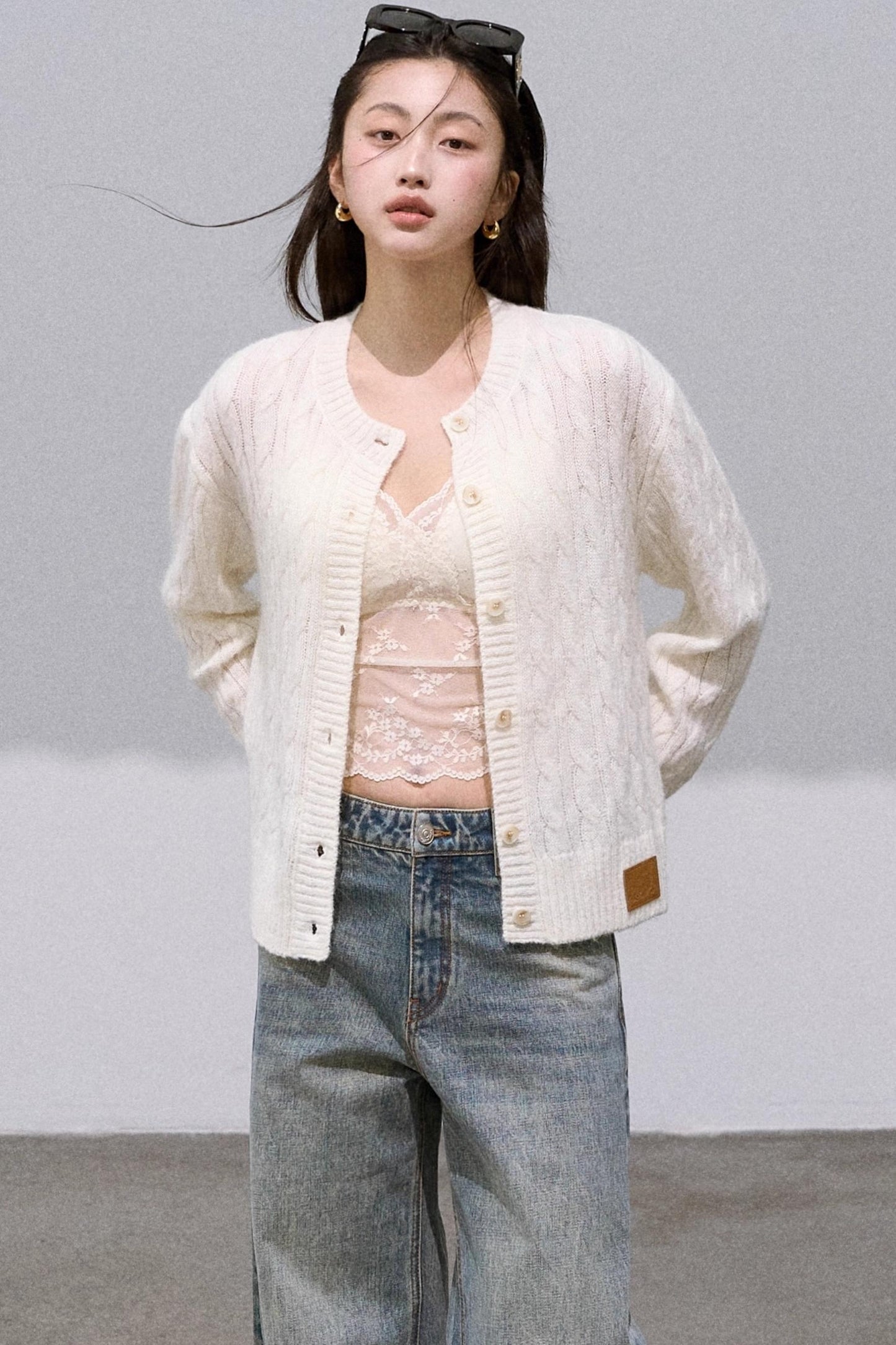 Gentle White Mohair Knit Cardigan