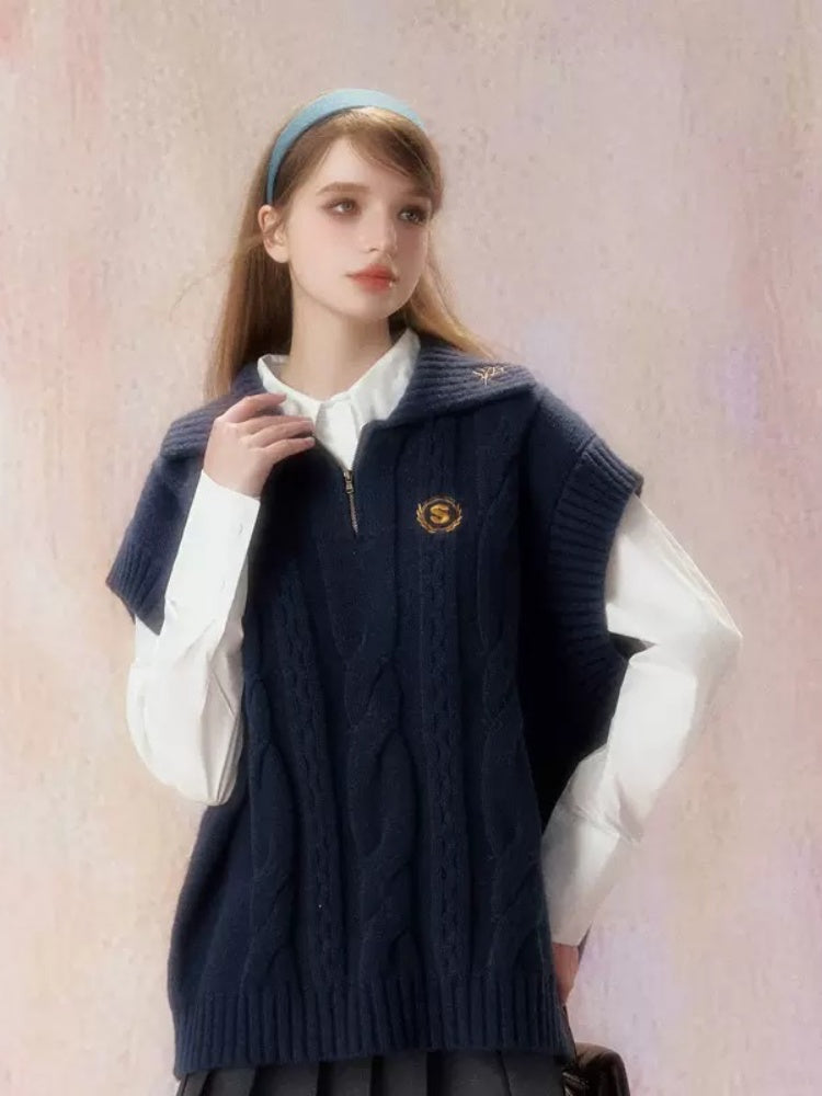 Preppy Jacquard Half Zip Vest