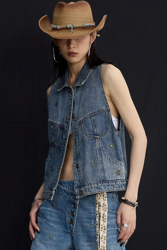 Ocean Blue Denim Vest