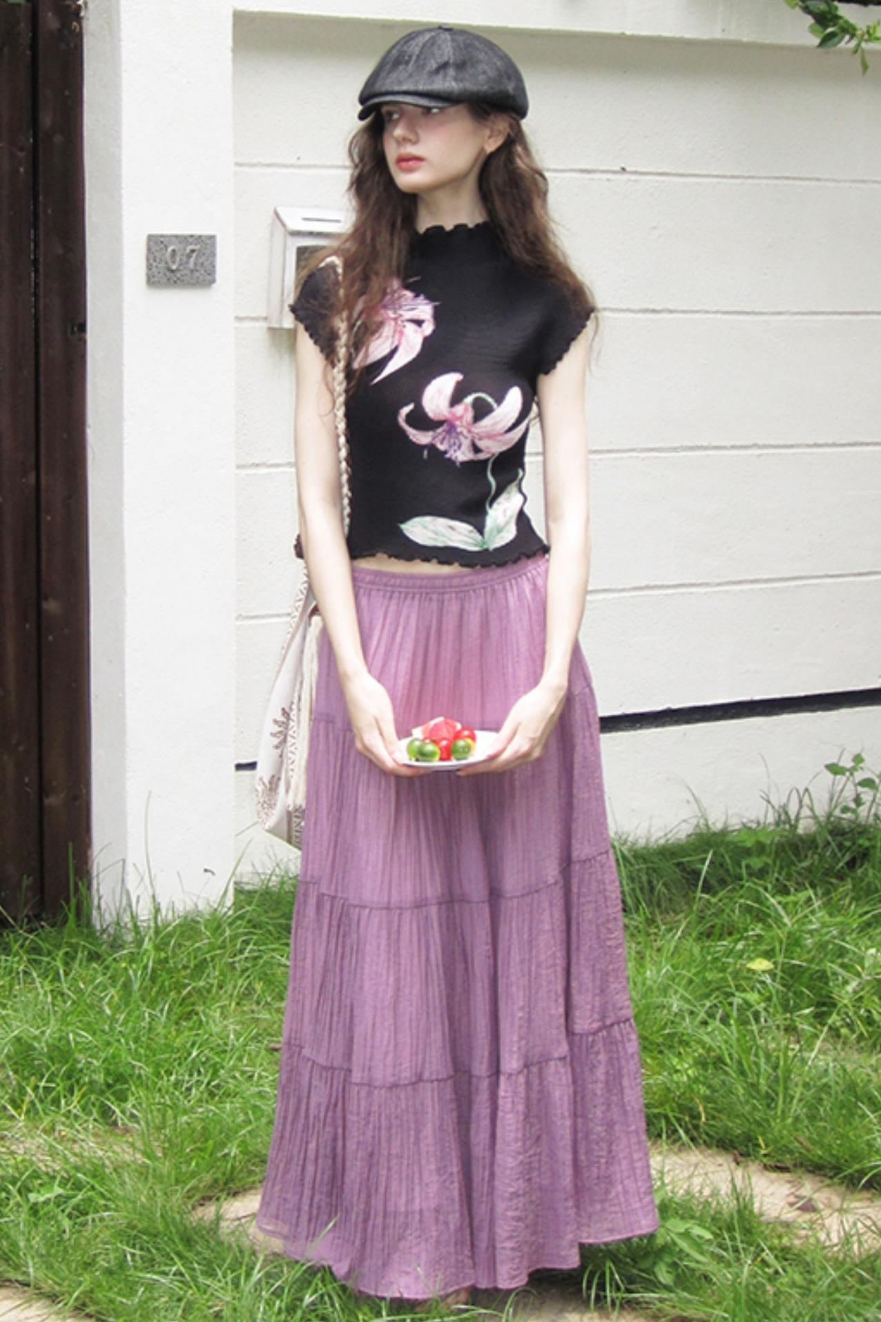 Whisper Purple Stretch Top With Purple Skirt Set-Up