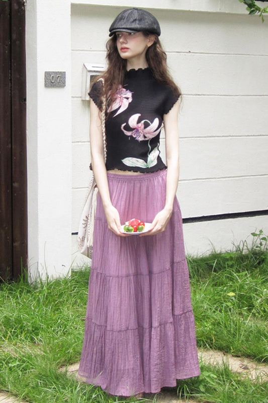 Whisper Purple Stretch Top With Purple Skirt Set-Up