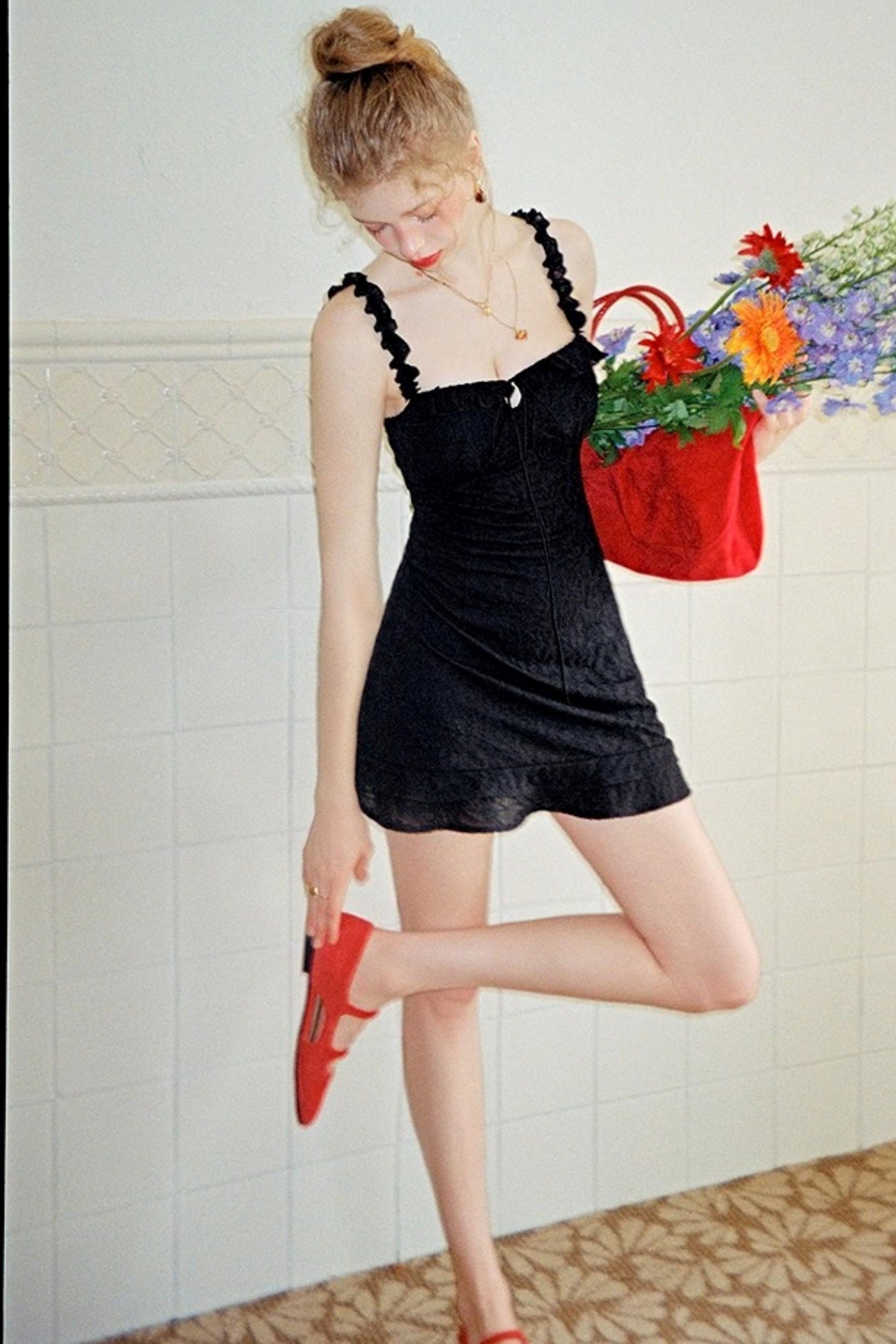 Ruffled Lace A-line Slip Dress