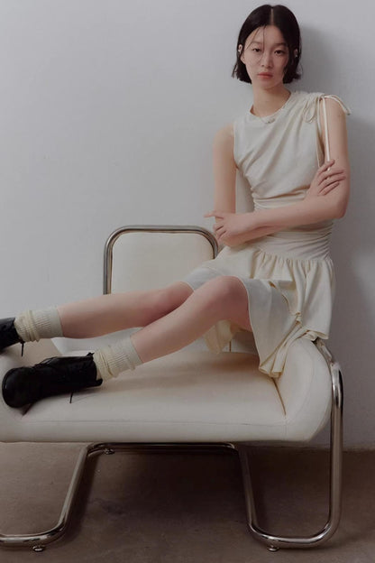 Cloud White Asymmetrical Knitted Dress