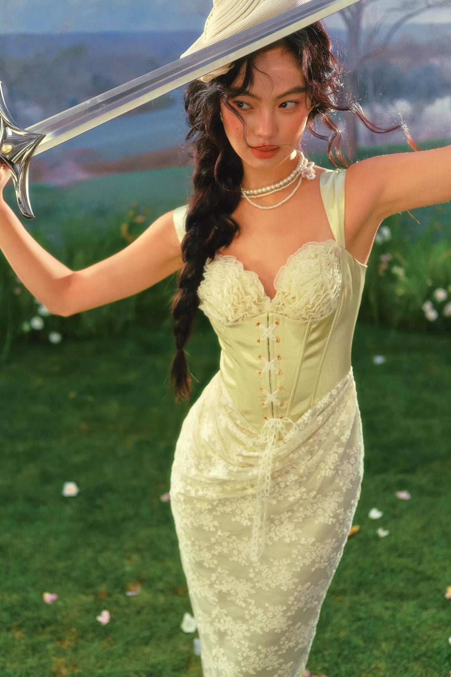 Jade Satin Prinzessinenkleid