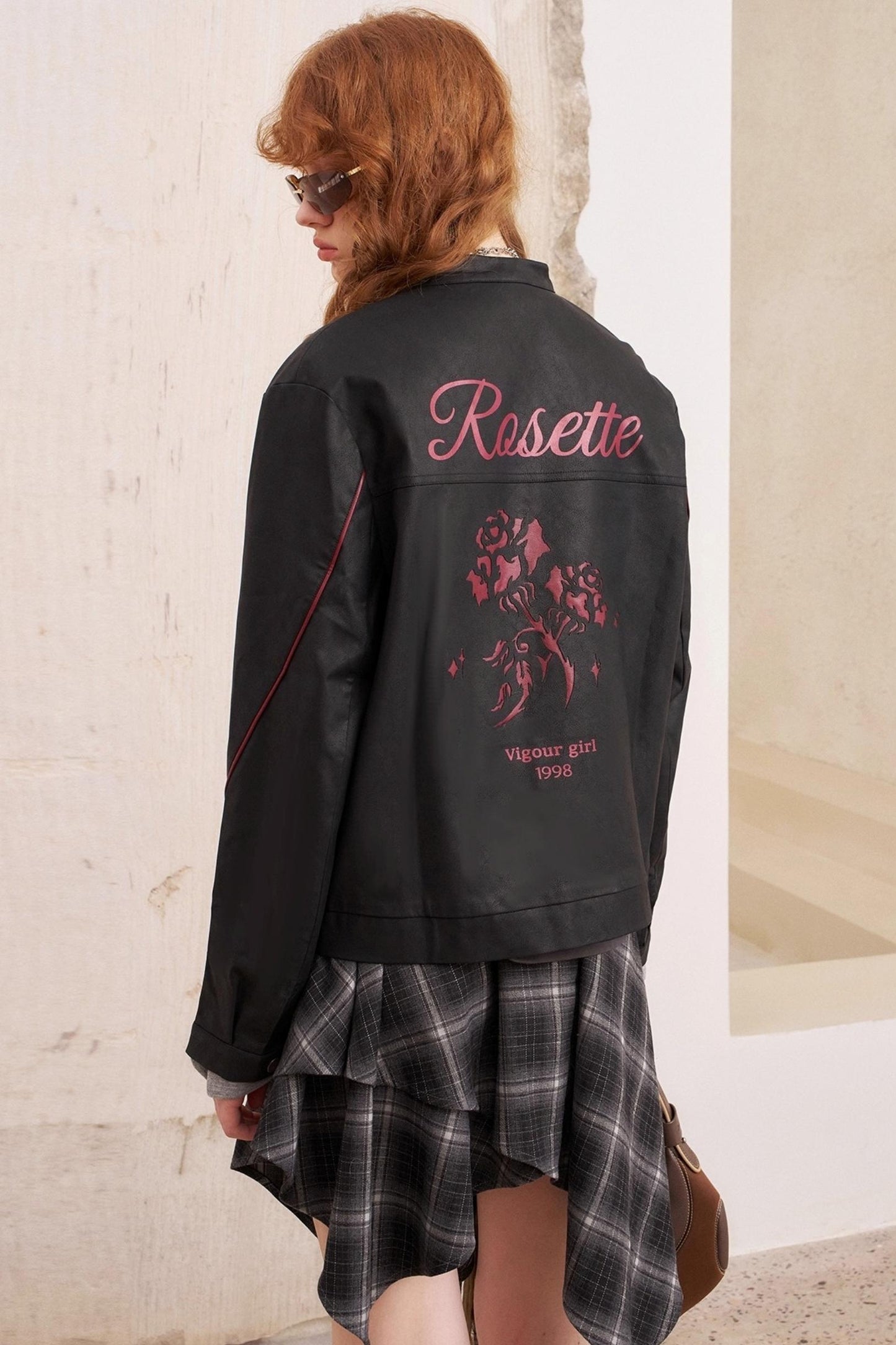 Rose Embroidered Leather Jacket