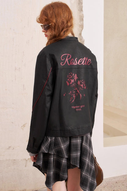 Rose Embroidered Leather Jacket