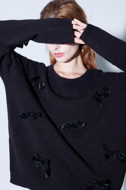Velvet Bow Knit Sweater