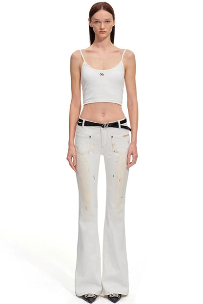 Heavy Washed Denim Stretch Bootcut Pants