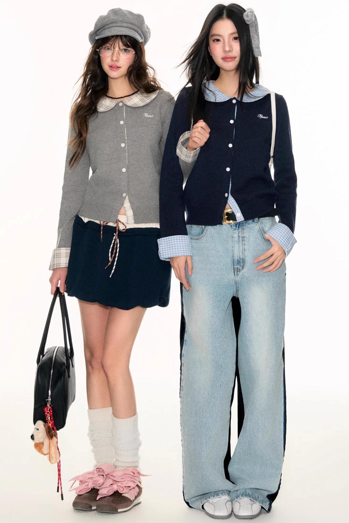 Panel Check Doll Collar Knit Sweater