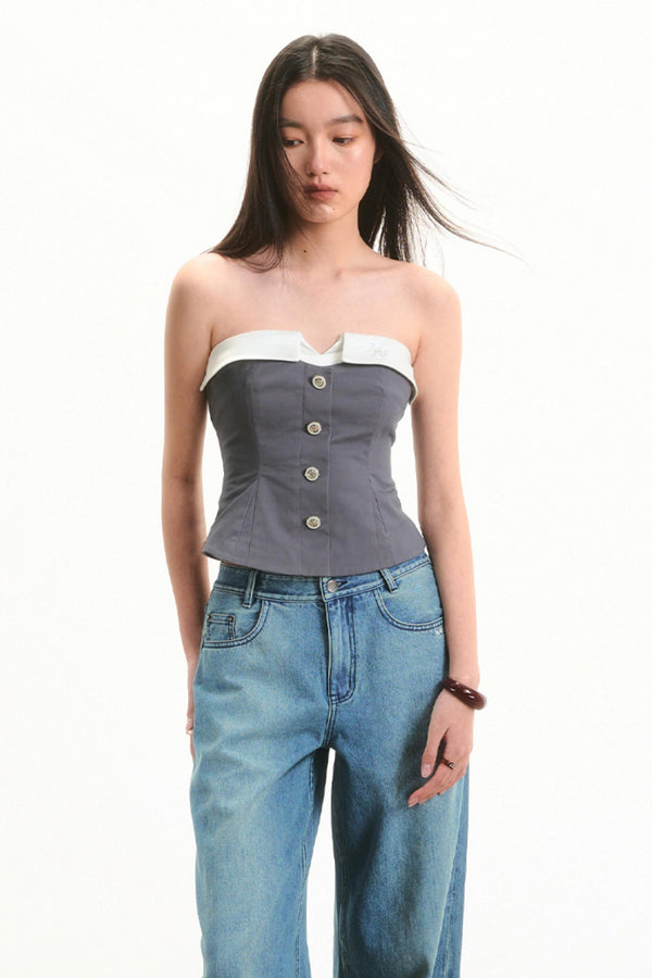 Color-Block Fishtail Bustier Top