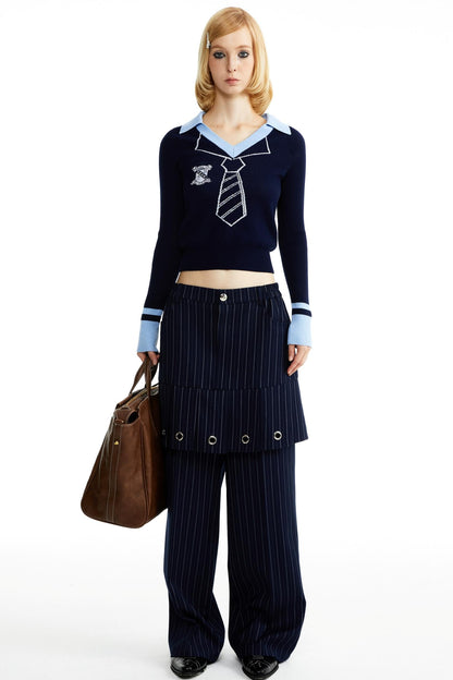 Fake Two-Piece Culottes Straight Pants