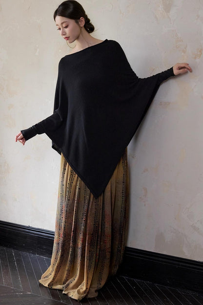 Autumn Black Wool Cloak Cape