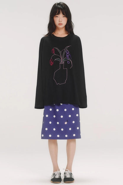 Casual Flower Art Raglan Sleeve T-Shirt