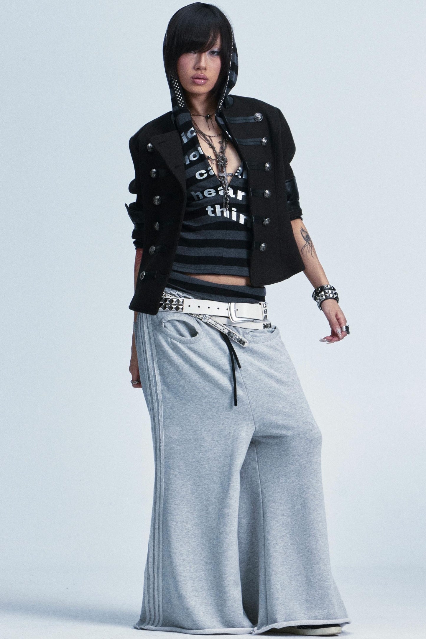 Elastic Striped Fingerless Top Set-Up