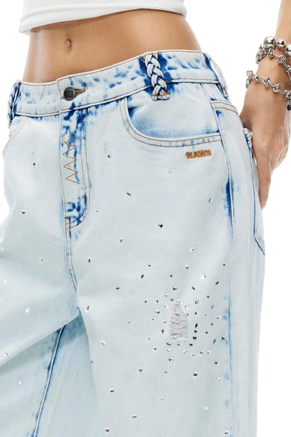 Glitter Star Rhinestone Denim Pants
