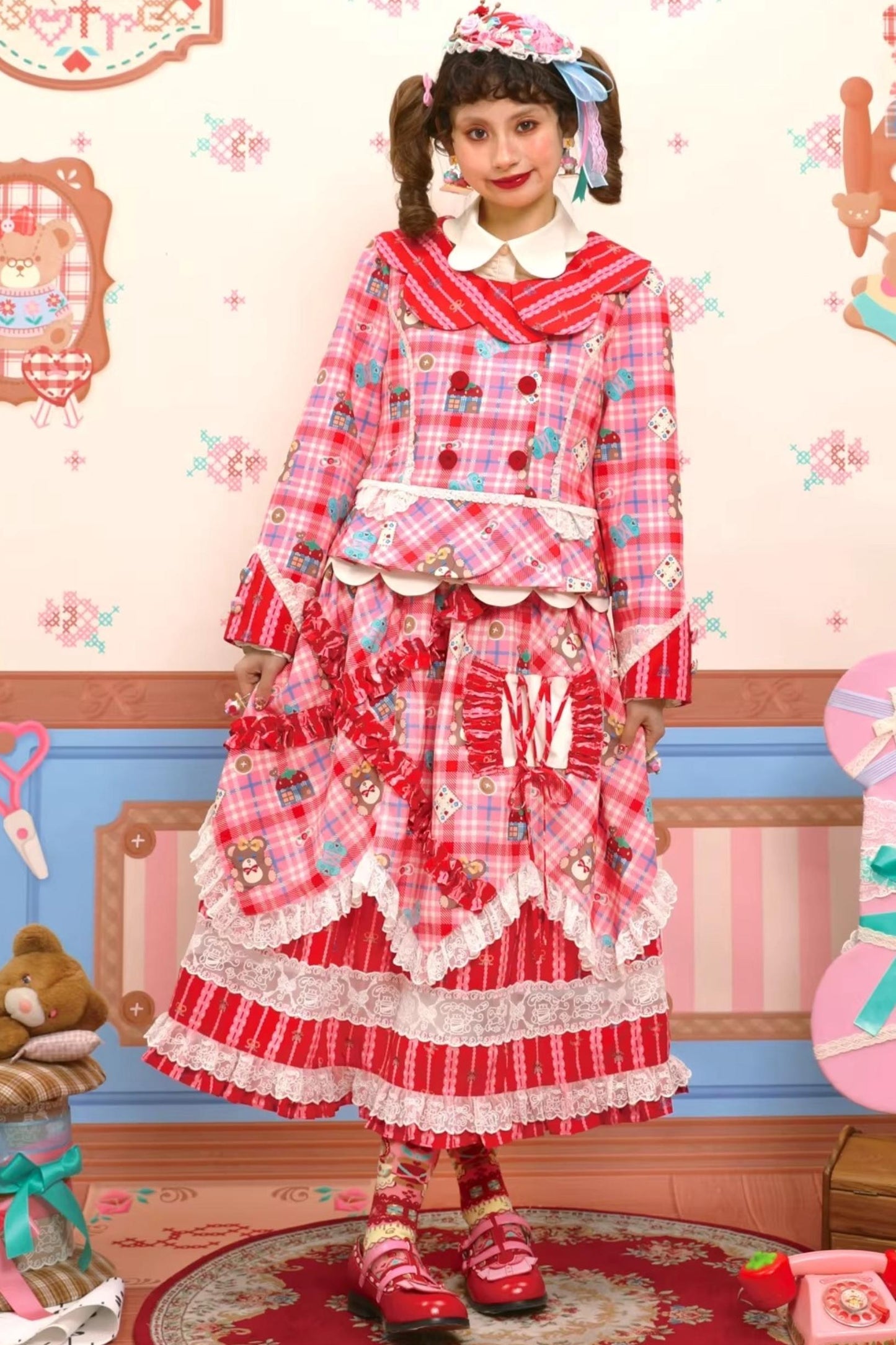 Plaid Lace Blazer & Skirt Set-Up