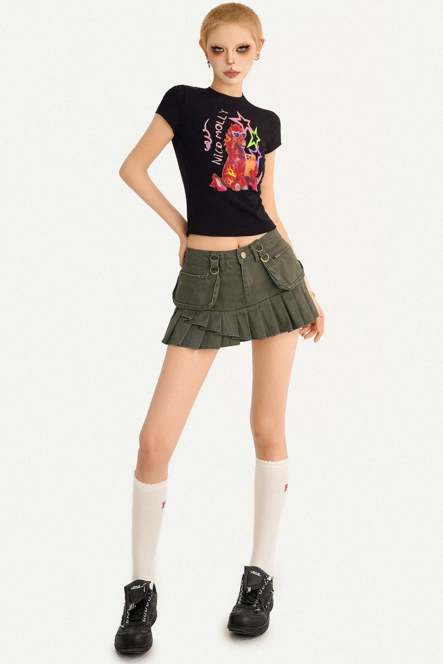Retro Pleated A-Line Skirt