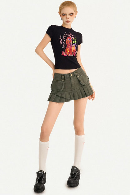Retro Pleated A-Line Skirt
