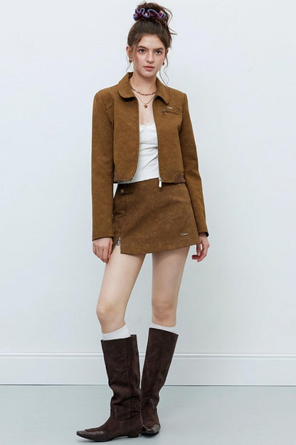 Caramel Brown Faux Suede Jacket Set-Up