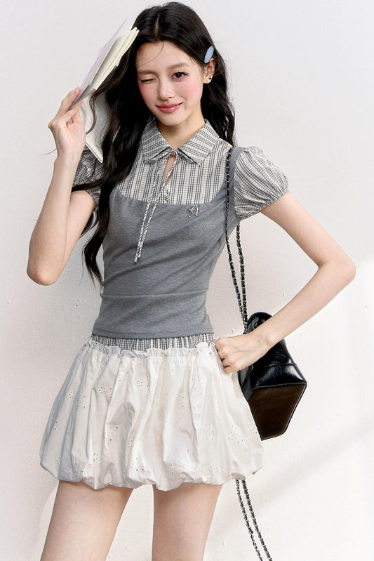 Water Drop Embroidered Top and Skirt Set-Up