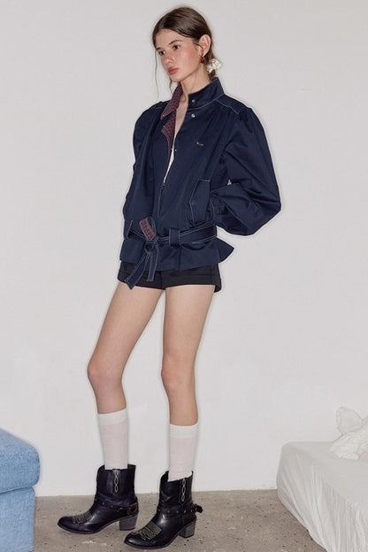 Vintage Navy Blue Patchwork Check Jacket